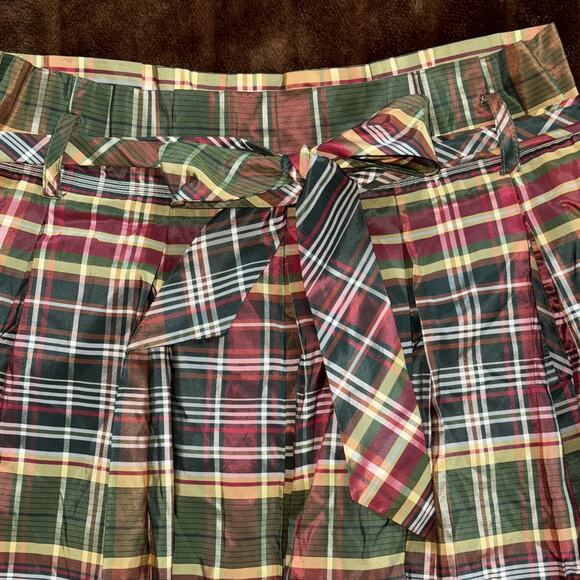 J.Crew Collection 8 Holiday Plaid SILK Taffeta Fully Pleated Skirt w/ Self Tie - Picture 2 of 7